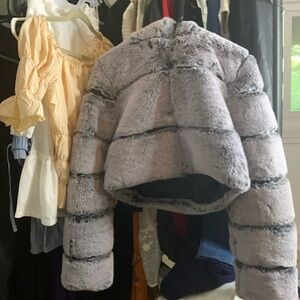 Cropped faux fur coat